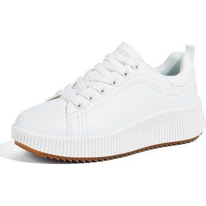 Lucky Step Women White Rhinestone Sparkly Chunky Retro Braided Casual Sneakers